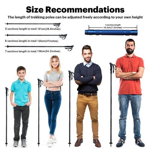 Versatile Trekking Pole with Accessories - Ideal for Hiking with Excellent Foam Grip Lightweight, Durable Tungsten Carbon Tip. Adjustable Length, Collapsible, Internal Storage, Canvas Carry Bag