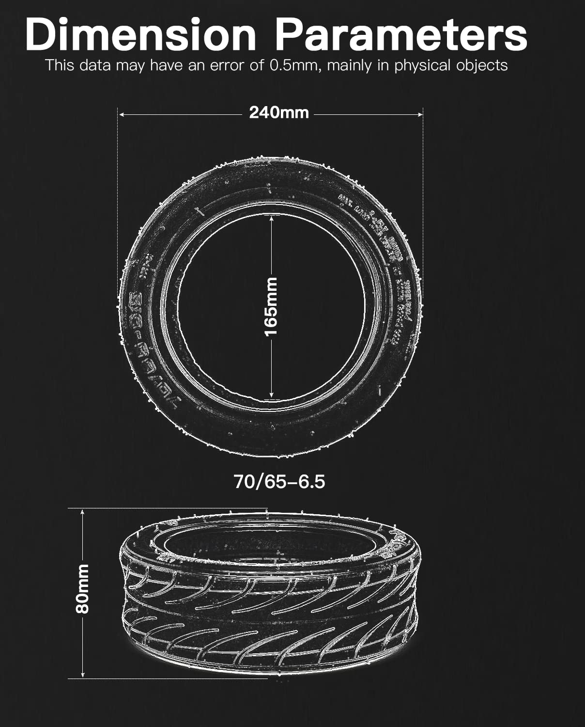 stio 2PCS 10.5 inches Tubeless Tire 70/65-6.5 Compatible with Ninebot by Segway S/Mini PRO Scooter Rubber Outer Non-Slip Tire Lightweight Scooter Tyre Original Accessories