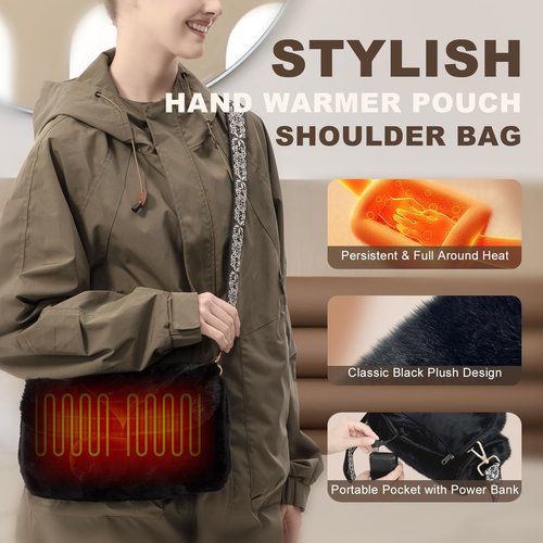 Rechargeable Hand Warmer Pouch with 10000mAh Power Bank Electric Heated Gloves for Women Reusable Portable Muff Shoulder Bag for Winter Cold Weather Gifts