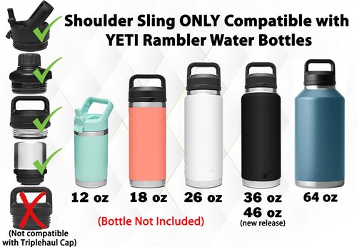 One MissionX Bottle Sling for YETI Rambler, Shoulder Strap Carrier for 64oz 46oz 36oz 26oz 18/12oz Water Bottles, Durable Accessories for Walking & Hiking (Black Camo, Rambler 12 18 26 36 46 64 oz)