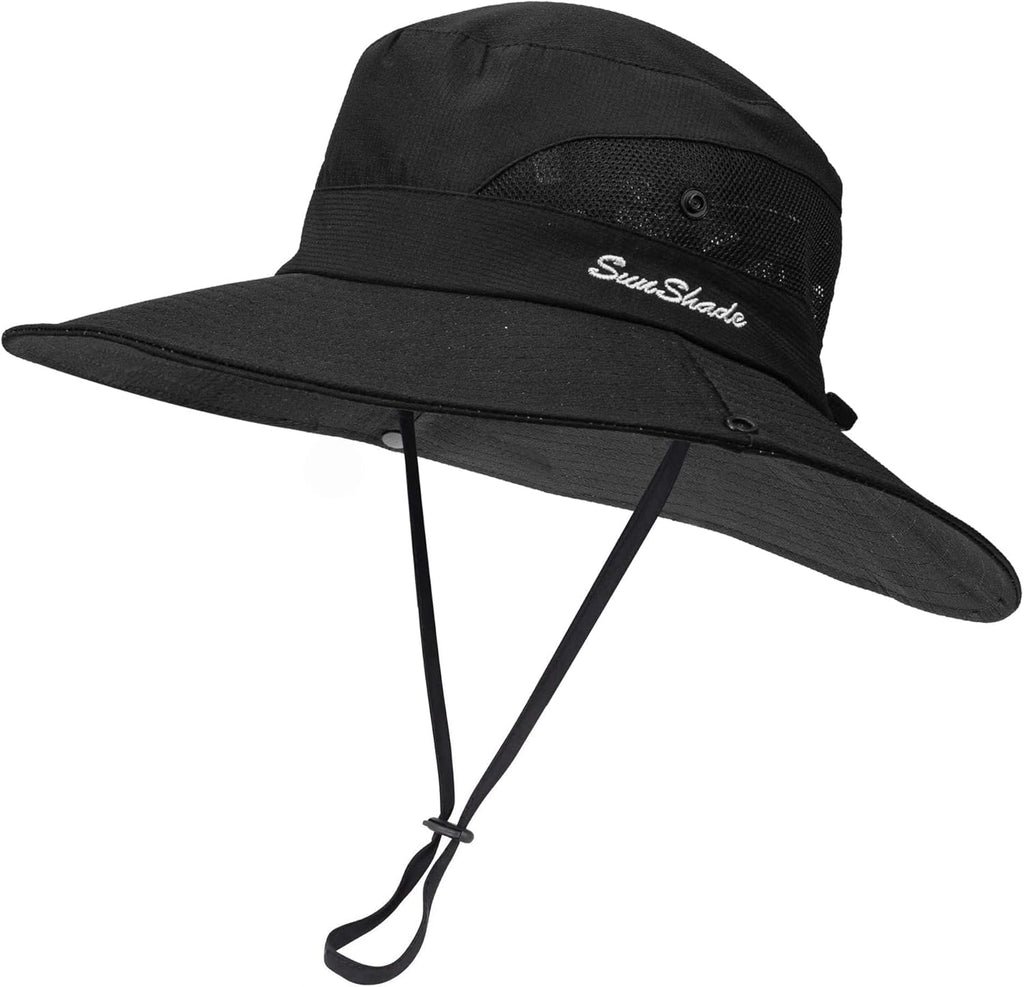 Skiennix Women's UV Protection Wide-Brim Sun Hat - Foldable Beach & Fishing Hat with Ponytail Hole