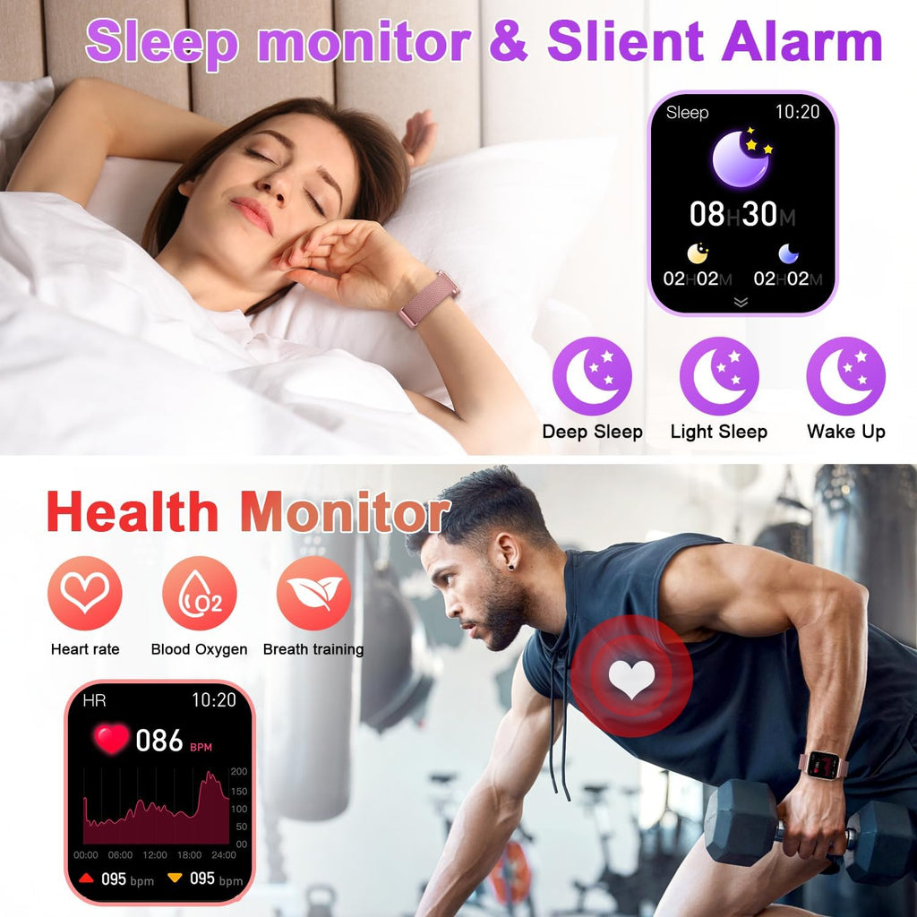 Skiennix Smart Watch - Women's Fitness Tracker with Heart Rate Monitor | Rose Gold, Waterproof, Bluetooth Compatible