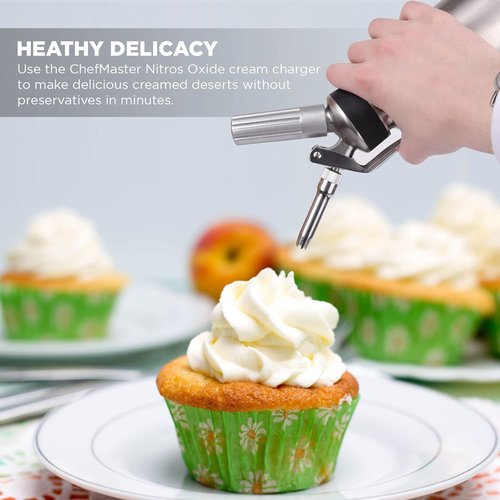 Chef Master N2O Whipped Cream Chargers - Food Safe Nitrous Oxide Cartridges (10 Pack) | Universal Fit for Professional Use