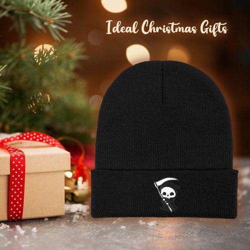 gswirmchsq Ghost Beanie Hat Black, Cute Funny Goth Embroidery Winter Knit Skull Cap for Adult Men Women