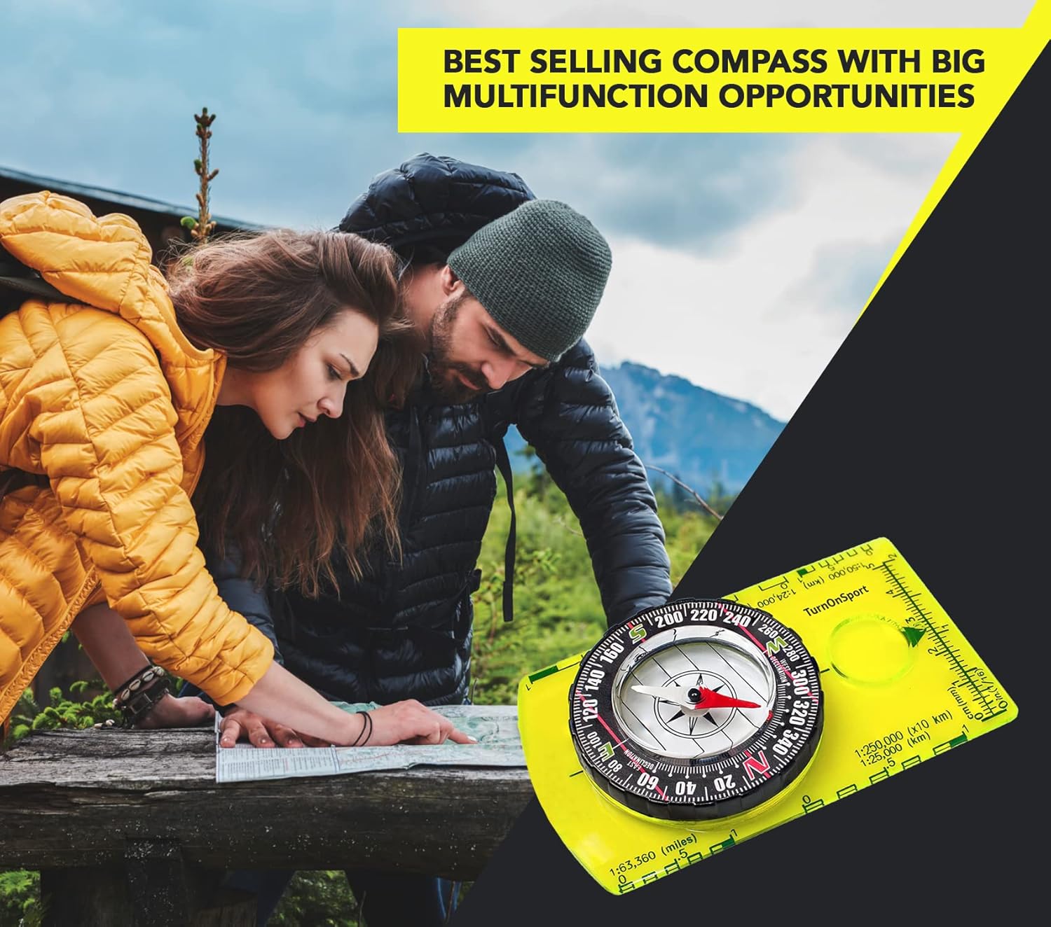 TurnOnSport Orienteering Compass - Advanced Scout Compass for Hiking & Camping - Perfect Survival Gift for Kids