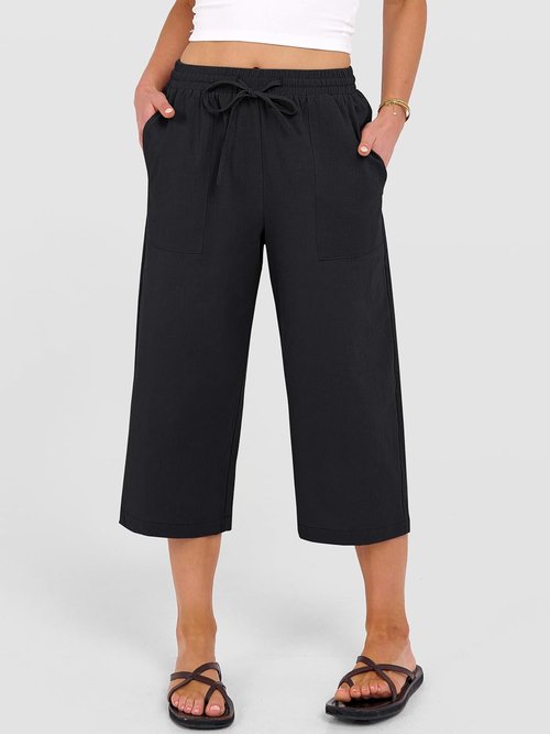 ANRABESS Capris Pants - Women's Summer Casual Loose Fit with Drawstring | High Waist Cropped Trousers