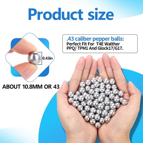 100 Pcs 43 Cal Aluminum Balls for Self Defense and Target Practice, Solid Hard .43 Caliber Ammo Projectiles Paintball Fit for T4E Walther PPQ/ TPM1 and Glock17/G17 (100)