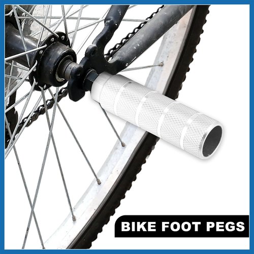 A ABSOPRO 4pcs Aluminum Alloy Rear Foot Pegs Footrests Universal Silver Tone for BMX MTB Bike Bicycle Fit 3/8 Inch Axles Item Replacement