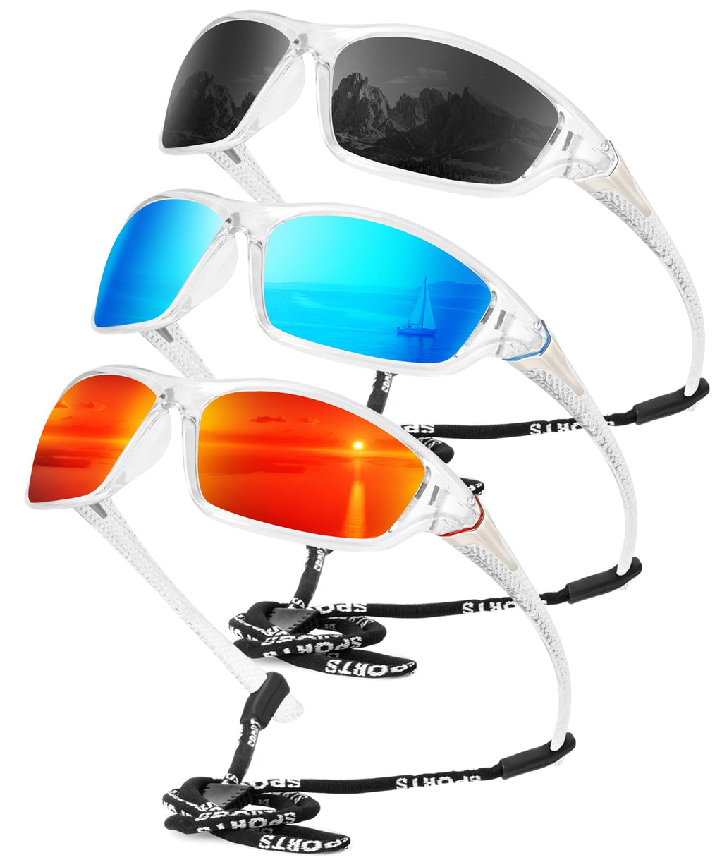KALIYADI 3 Pack Polarized Sunglasses-Men Sports Sun-glasses: Mens Sunglasses UV Protection for Fishing Driving Cycling