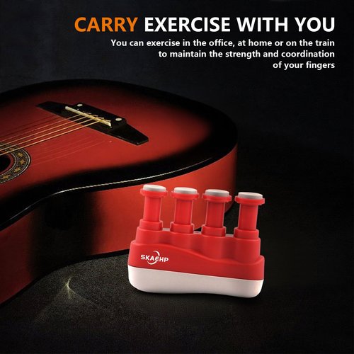 Hand Exerciser - Improves flexibility and strength in fingers, hands, and forearms - Adjustable tension for each finger - Simulated guitar strings help develop calluses - Comfortable workout - Red and white