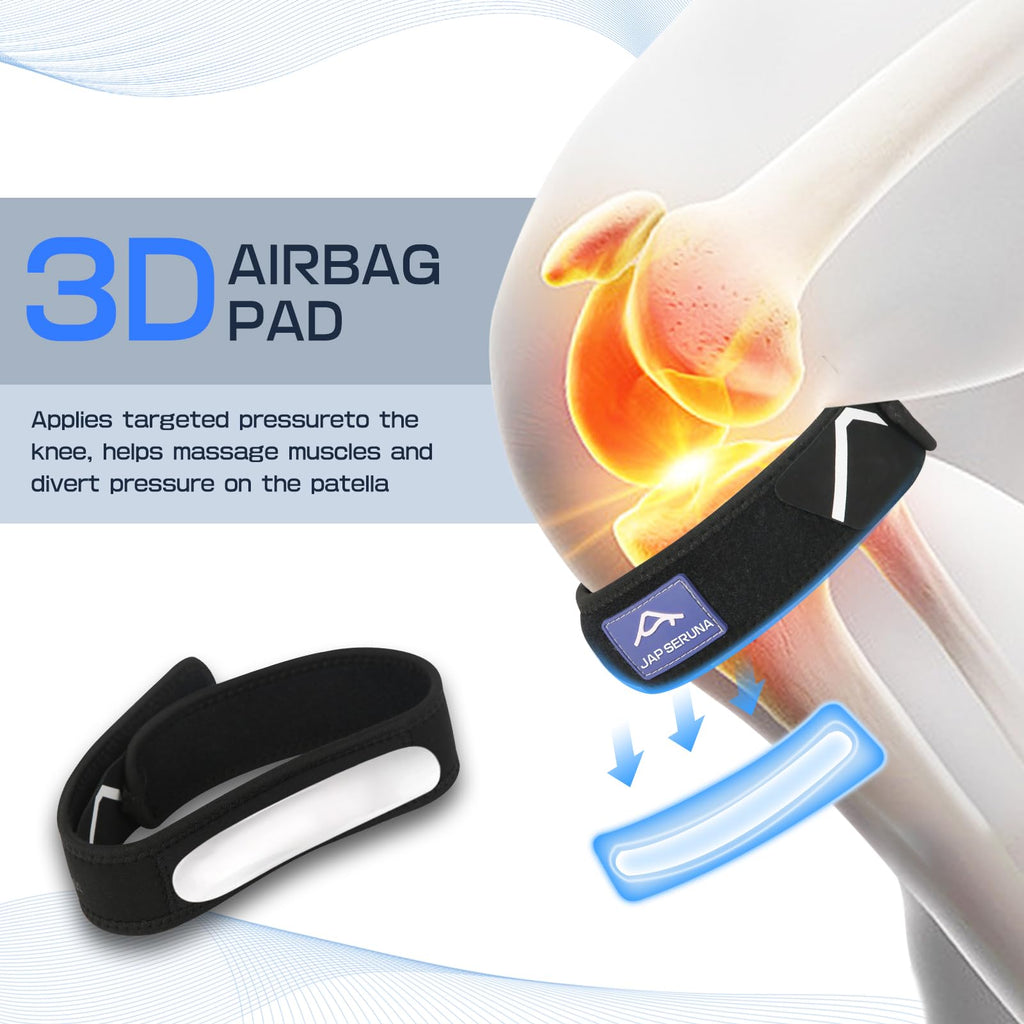 JAPSERUNA Patellar Band Tendon Support Strap - 2 Pack Adjustable Non-Slip Knee Brace for Helps Relieve Pain & Swelling for Hiking, Running, Jumpers Knee, Tendonitis, Basketball, Squats