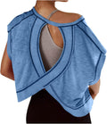 Skiennix Open Back Tops for Women - Backless Workout Short Sleeve Gym Tees | Slouchy Crop Design