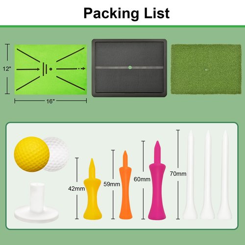 Golf Hitting Mat, with Extra Replaceable Golf Practice Mat for Swing Path Detection Batting Training 16"x12" with Tees, for Driving, Chipping, Indoor/Outdoor