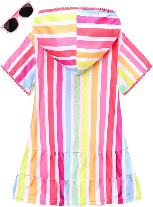 LUCKYGAL Girls Swim Cover Up Kids Swimsuit Coverup Terry Zip-Up Beach Bathing Suit Wraps with Sunglasses