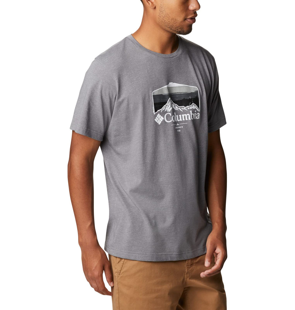 Columbia Men's Thistletown Hills Graphic Short Sleeve, City Grey Heather/Hikers Graphic, 6X Big