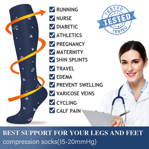 Sooverki Compression Socks for Women and Men Circulation (4 Pairs) - Best for Nursing,Running,Travel Knee High Socks