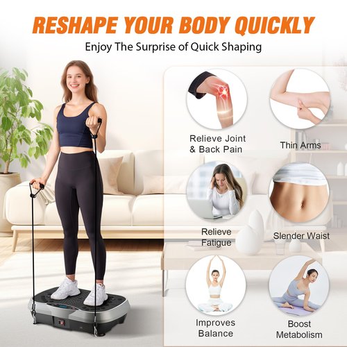 ALSO GO Vibration Plate Exercise Machine, 6 Workout Modes & 120-Level Full Body Workout Vibrating Plate for Lymphatic Drainage Weight Loss, 400lbs Capacity Shake Fitness Platform with Resistance Bands