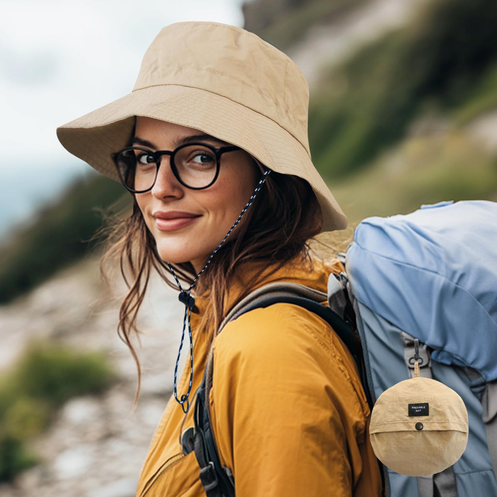 PFFY Packable Sun Bucket Hat for Women Outdoor UV Protection Sun Hats Waterproof Lightweight Hiking Outdoor Cap Orange