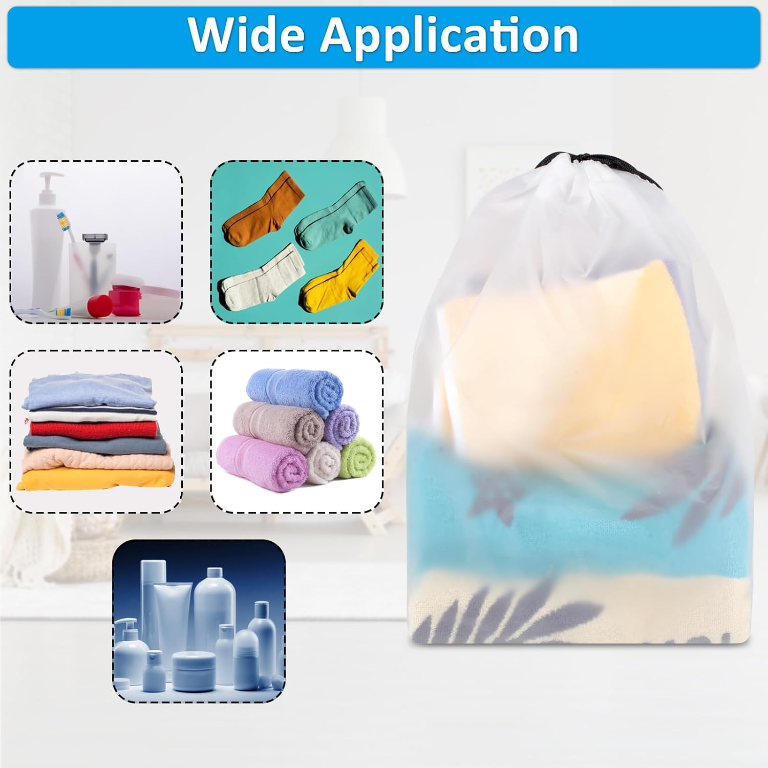 Skiennix Waterproof Travel Drawstring Shoe Bags - Clear Packing & Storage Essentials | 15.7 x 11.8 Inches, 5 Pieces