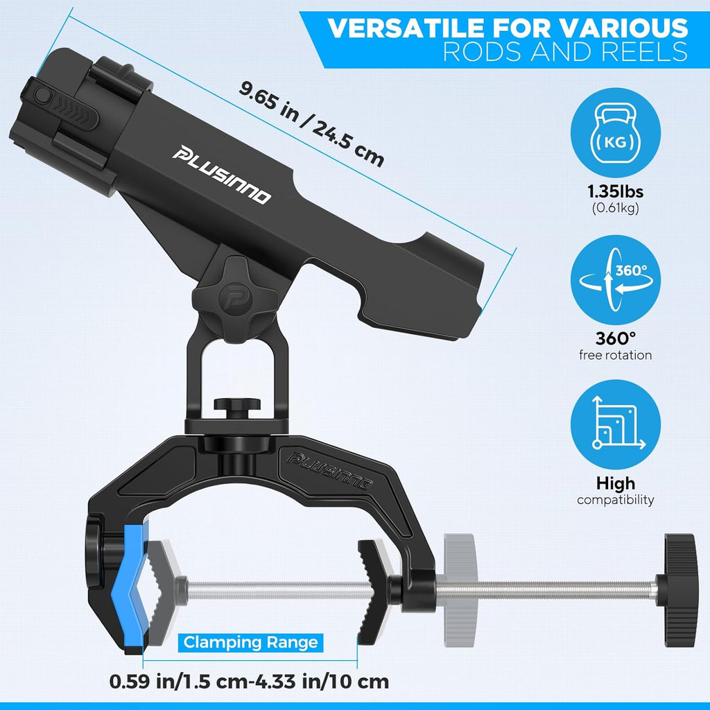 PLUSINNO Fishing Rod Holders - Innovative Dual-V Design with Enlarge Clamp | 1/2/4 Pack for Boats