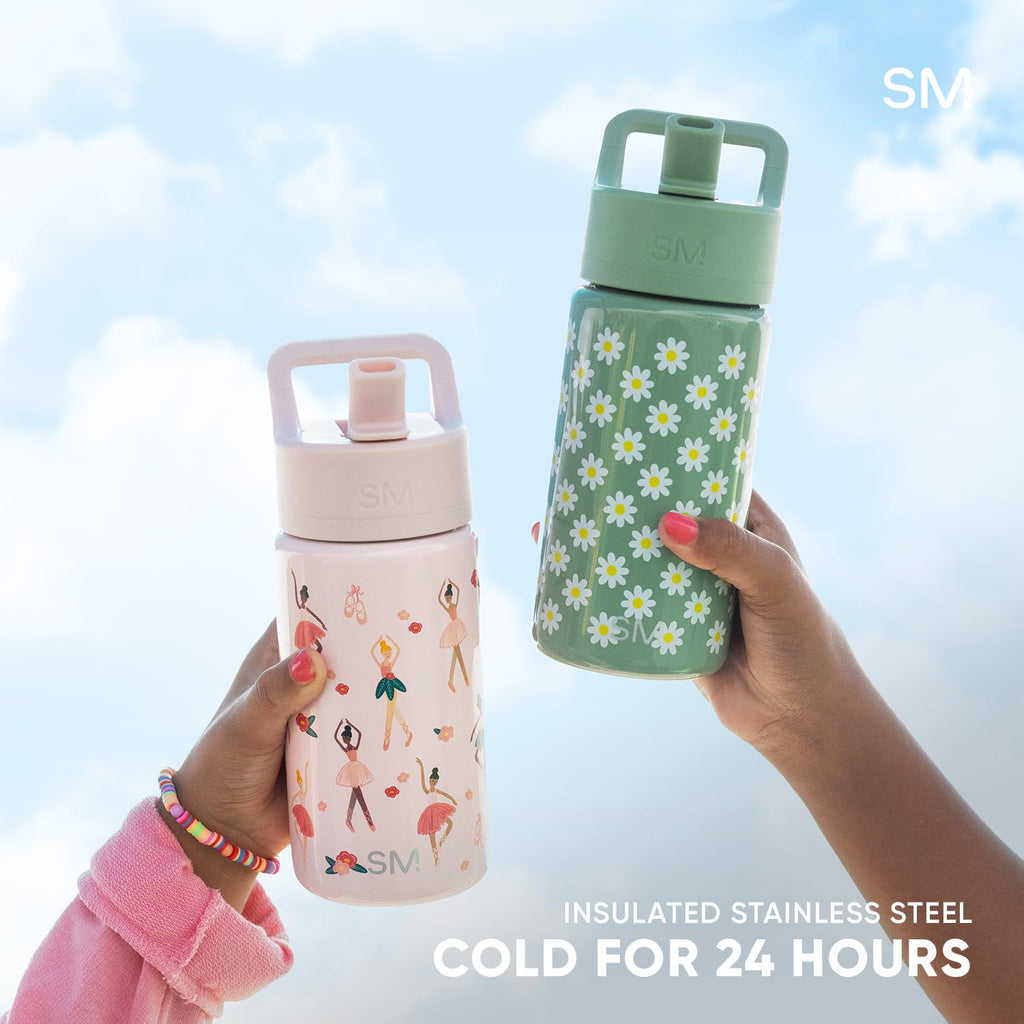 Simple Modern Kids Water Bottle with Straw Lid | 14oz Insulated Stainless Steel Kids Tumbler & Spill Proof Toddler Cup for School, Girls, Boys | Summit | Pink Ballerina
