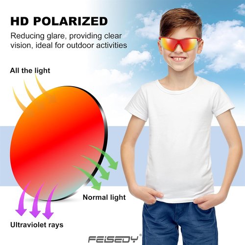 FEISEDY Kids Polarized Baseball Sunglasses - Durable TR90 Frame for Boys & Girls | Model B2454