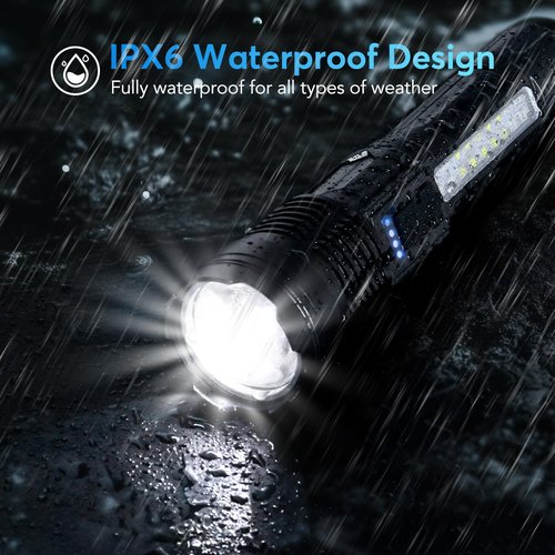 JIJ Flashlight 3 Pack, Rechargeable Flashlights High Lumens, 7 Modes LED Flashlight with IP67 Waterproof, Adjustable Handheld Tactical Flashlight for Camping, Home Emergency, Outdoor