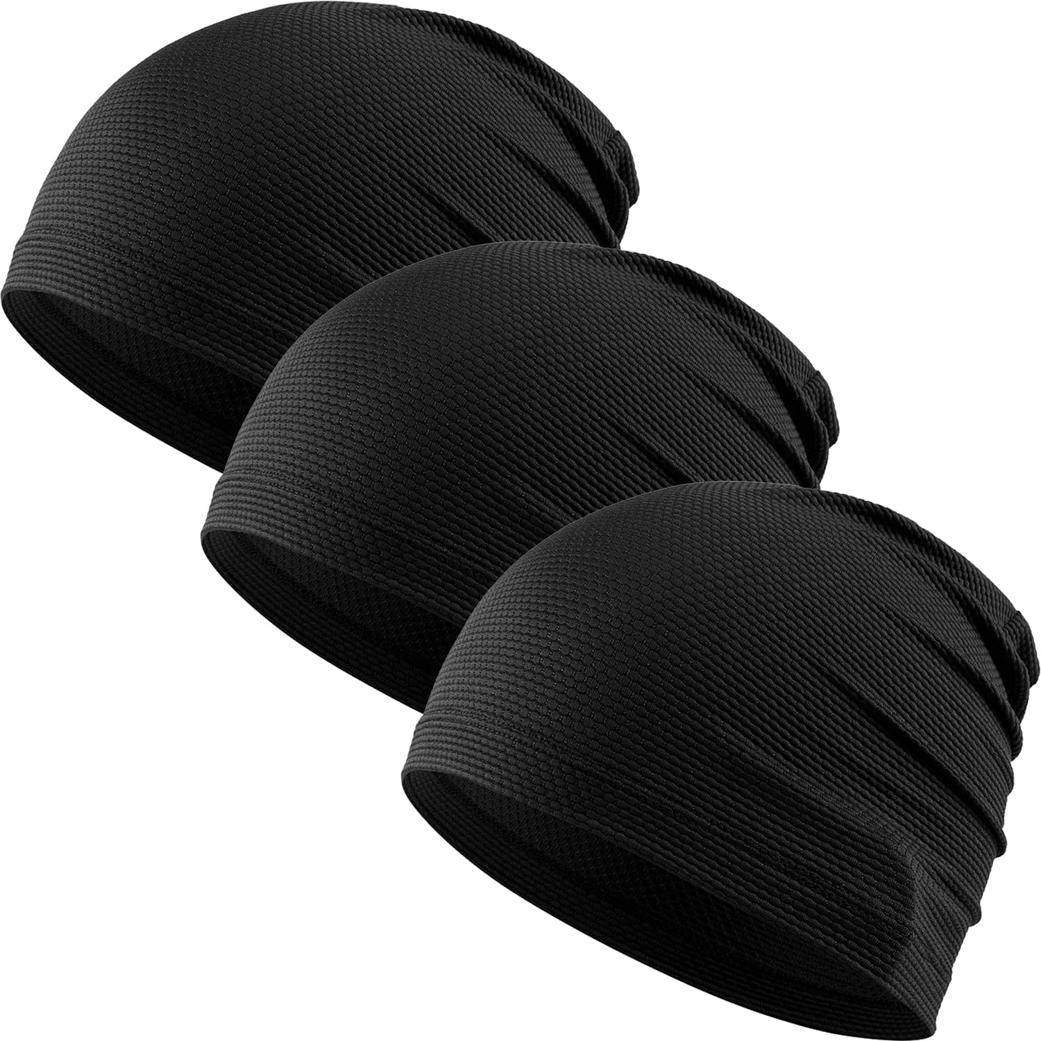 WTACTFUL Cooling Skull Cap for Men Women Breathable Running Caps Sweat Hat Skull Caps Thin Slouchy Beanie for Dreadlock Cycling Motorcycle Riding Hiking Helmet Liner Sport 3Pack Black