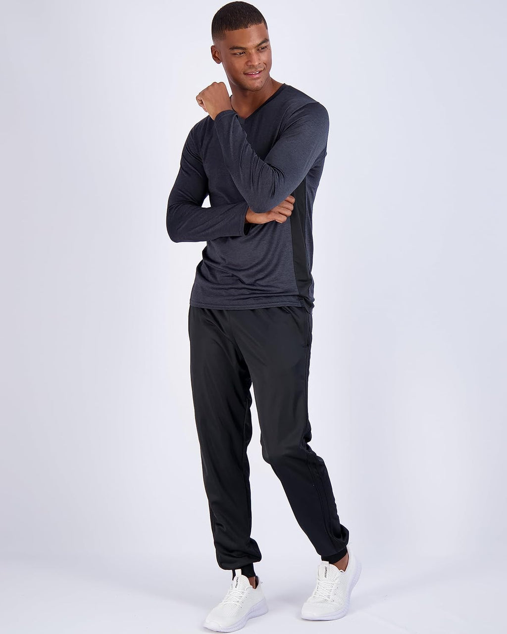 Real Essentials Men's Dry Fit Long Sleeve V-Neck Active T-Shirt - UPF 50+ Athletic Wear | Big & Tall Available