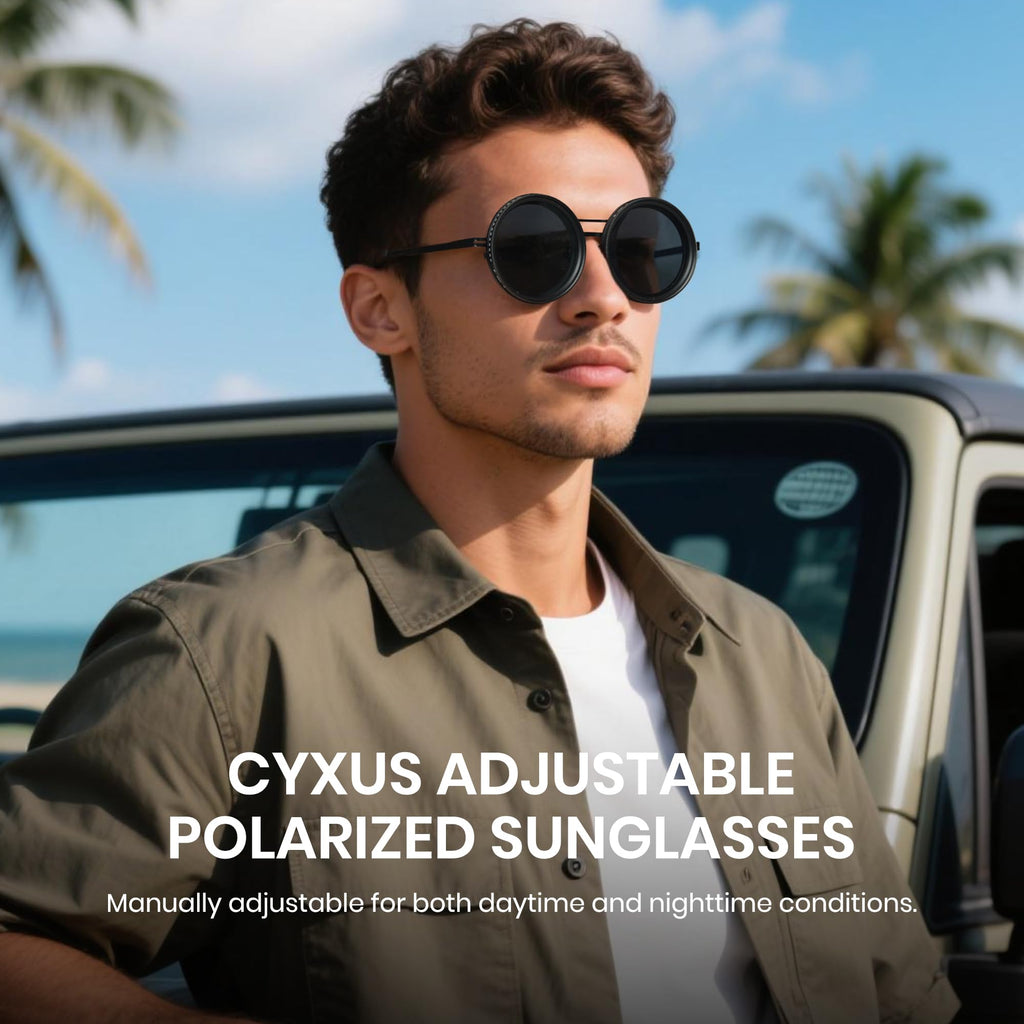 Cyxus Adjustable Tint Sunglasses 1-9 Gears Rounded Polarized Glasses with ND Filter Lenses Advanced ND Filter Lens Technology（P1299B02 Black）