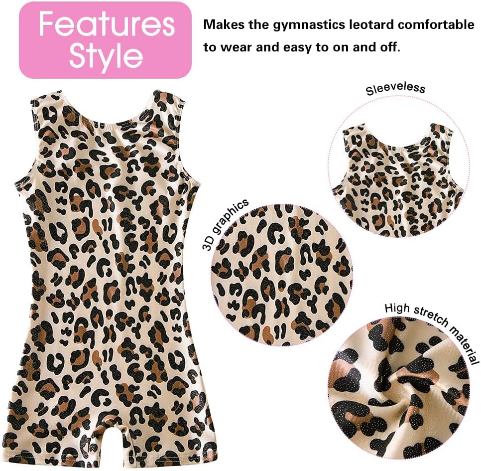 uideazone Gymnastics Leotards - Sparkly Ballet Unitard with Shorts for Girls 2-9T