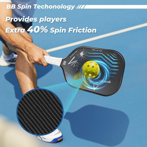 Pickleball Paddles,USAPA,Carbon Fiber Pickleball Paddle with 16MM Polymer Honeycomb Core Provides Lighter Weight&Higher Grit&Spin,Engineered for Professional Players,BlueBean (Blue)