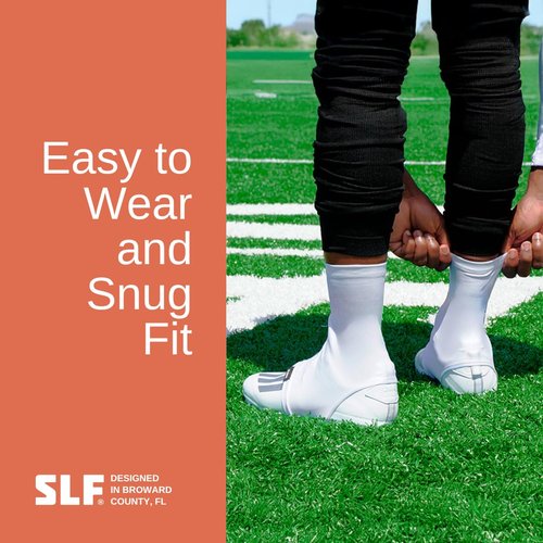 SLEEFS Solid Football Spats Cleat Covers – Compression Cleat Covers for Football Drip, Turf Protection & Style (White, L/XL)