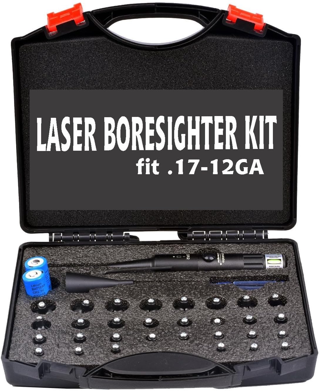 wipboten Green Laser BoreSighter 0.17 to 12GA Caliber 32 Adapters Rifle Scope Handgun Hunting Green Dot Boresight Kit Press Switch (Green)