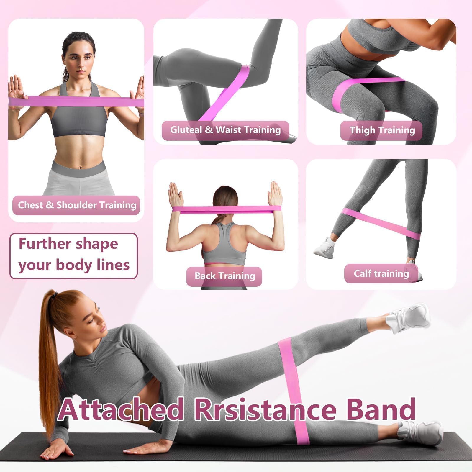 Thigh Trainer, 360°Adjustable Pelvic Floor Muscle Trainer with LED Display, Inner Thigh Exerciser with 20LB Resistance Band for Women, Home Fitness Equipment for Hip, Leg, Arm