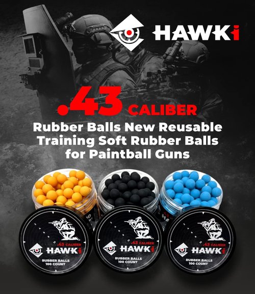 Hawki Rubber Balls - Reusable .50/.43 Cal Soft Rubber Training Balls for Paintball Guns
