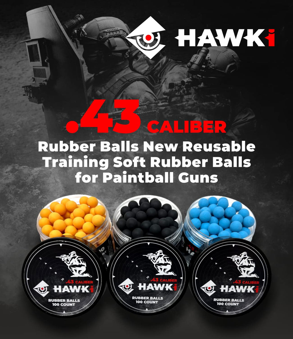 Hawki .43 Cal Training Rubber Balls for Paintball Guns 300 Pack (Black)
