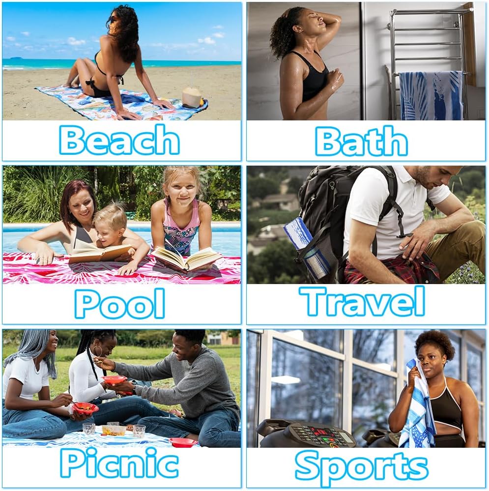 Skiennix Microfiber Beach Towels - Quick Dry, Sand-Free, Extra Large, Compact Travel Essentials (2 Pack)