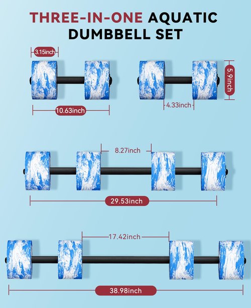 HAPBEAR Water Weights Pool Exercise Dumbbells, Three-in-one Aquatic Exercise Dumbbells, High-Density EVA-Foam Pool Fitness for Water Aerobics Weight Loss, Aquatic Dumbells Set of 2