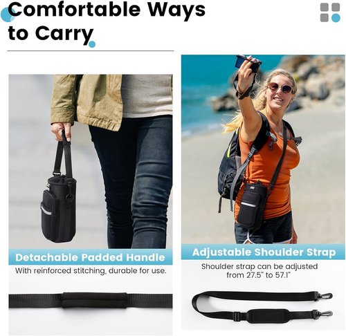 Nuovoware Water Bottle Carrier Bag - Adjustable Neoprene Sleeve with 2 Pockets | Fits 25oz, 40oz, 64oz Bottles