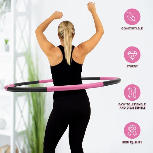Fiteroc 2.8 lb Weighted Fitness Hoop, 8 Detachable Sections, Adjustable Large Size for Core Workouts, Black/Pink