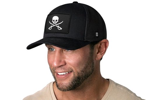 HAKA Jolly Roger Flag Black Trucker Hat – Jolly Roger Mesh Snapback Cap for Men, Women & Golf, Pirate Flag Design Baseball Dad Hat