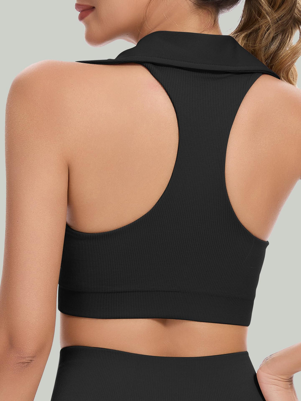 RIOJOY Women’s Workout Tennis Crop Top Collared Sleeveless Racerback Tank Top with Padded Sports Bra Golf Shirts, Black L