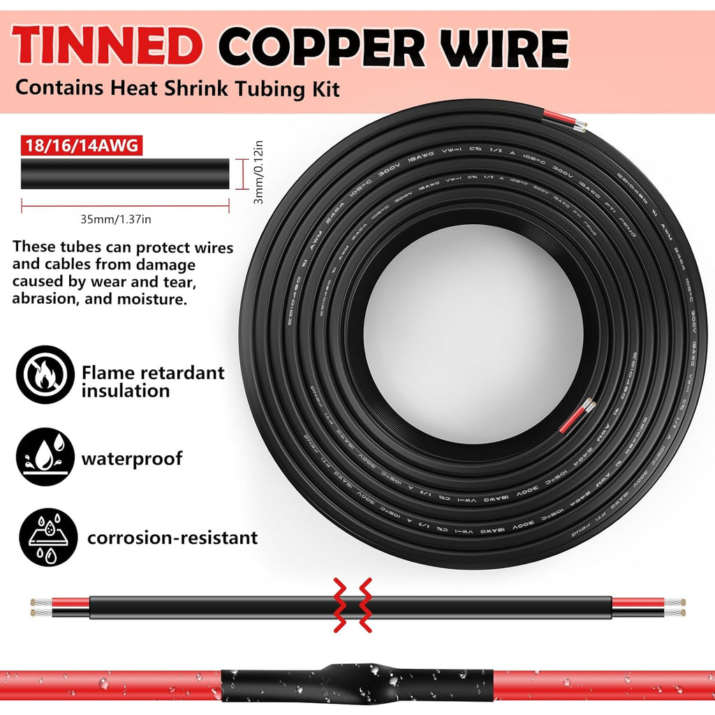 18 Gauge Wire - 2 Conductor Stranded PVC Cord | Flexible 12V Oxygen-Free Tinned Copper Cable (30FT)
