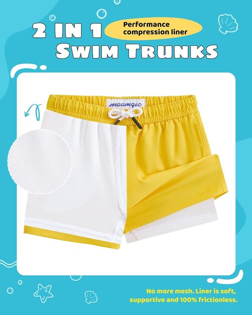 Maamgic Boys Swim Trunks - Compression Liner Toddler Stretch Swim Shorts for Comfort and Flexibility