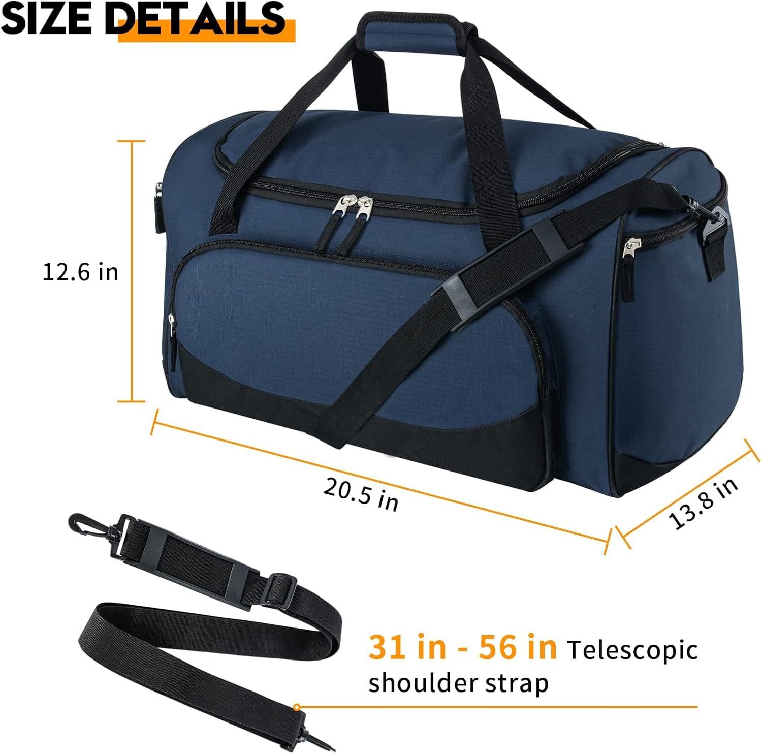 Uarition Gym Duffle Bag - 55L Navy Blue Heavy Duty Sports & Travel Gear Bag for Men