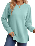 Saloogoe Blue-Green X-Large Sweatshirt for Women with Side Split Hem