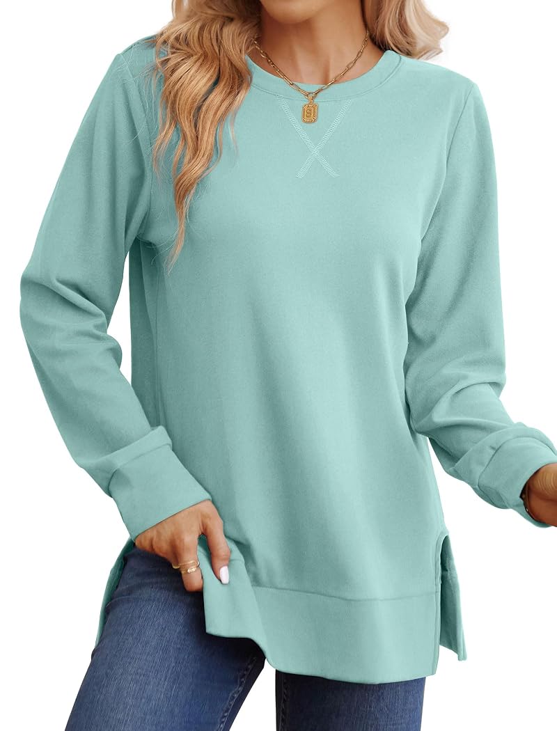 Saloogoe Blue-Green X-Large Sweatshirt for Women with Side Split Hem