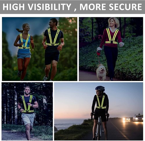 Famnosta Running Reflective Vest Gear 3 Pack Adjustable Safety Vest for Women Men High Visible Reflective Straps Vest for Running Cycling Motorcycling (Green,Gray,White)