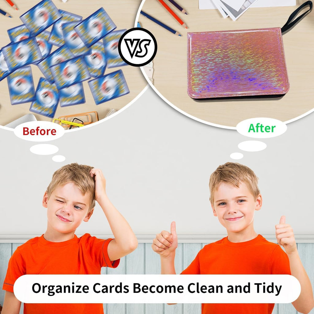 Sparkly Trading Card Binder - 4-Pocket Zippered Album with 50 Removable Pages | Waterproof Storage for 400 TCG/CCG Cards (Orange)